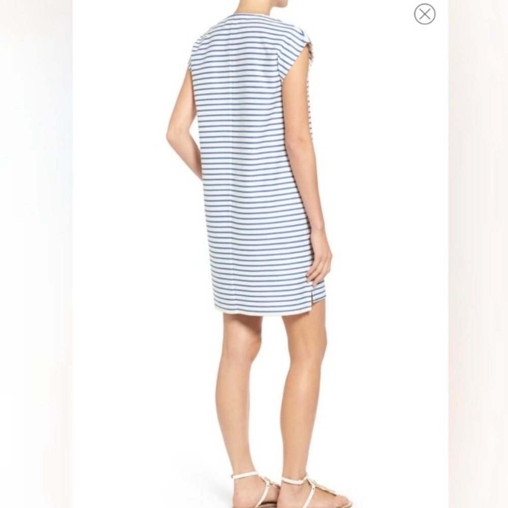 Madewell Vacances Striped Dress V Neck White & Blue Large Women’s - Picture 5 of 10